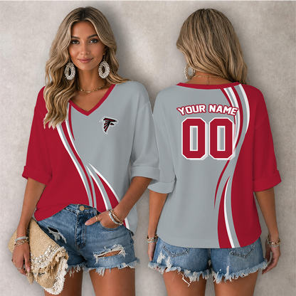 LIMITED EDITION - NEW CUSTOMIZED NFL18 ATF ATLANTA FALCONS WOMEN'S HEART V-NECK LONG SLEEVE SHIRT
