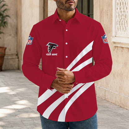 [SPECIAL OFFER] NEW CUSTOMIZED NFL18 ATF ATLANTA FALCONS MEN'S LONG SLEEVE BUTTON-UP SHIRT
