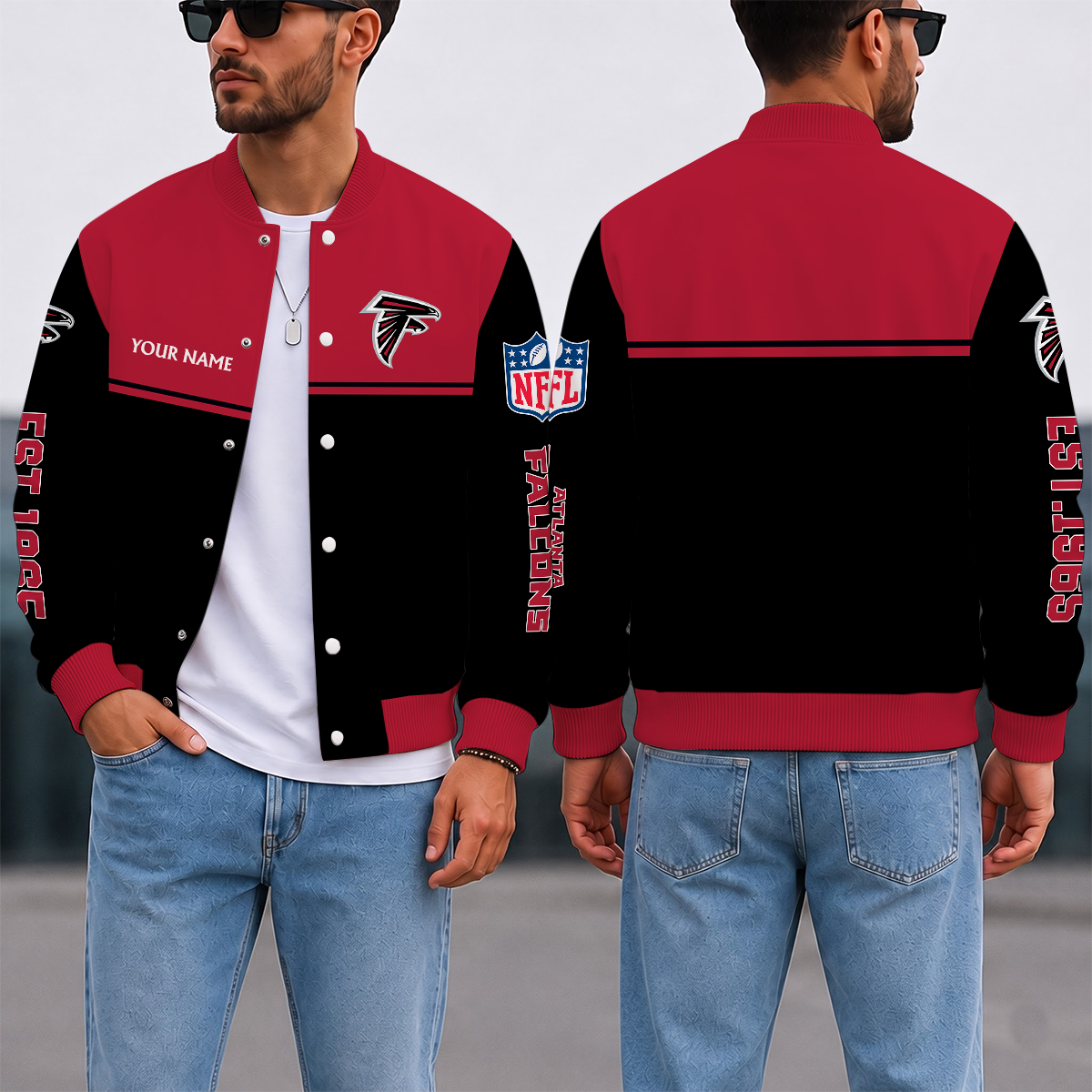LIMITED EDITION - NEW CUSTOMIZED NFL18 ATF ATLANTA FALCONS SATIN VARSITY & BASEBALL JACKET
