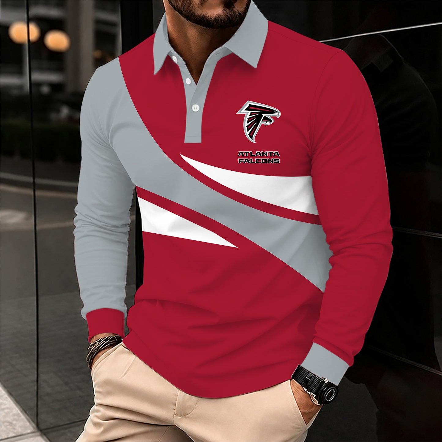 [SPECIAL OFFER] NEW CUSTOMIZED NFL18 ATF ATLANTA FALCONS LONG SLEEVE POLO SHIRT