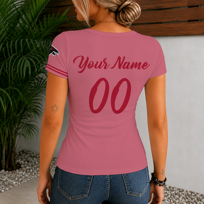 [SPECIAL OFFER] NEW CUSTOMIZED NFL18 ATF ATLANTA FALCONS WOMEN'S SHORT SLEEVE HENLEY T-SHIRT