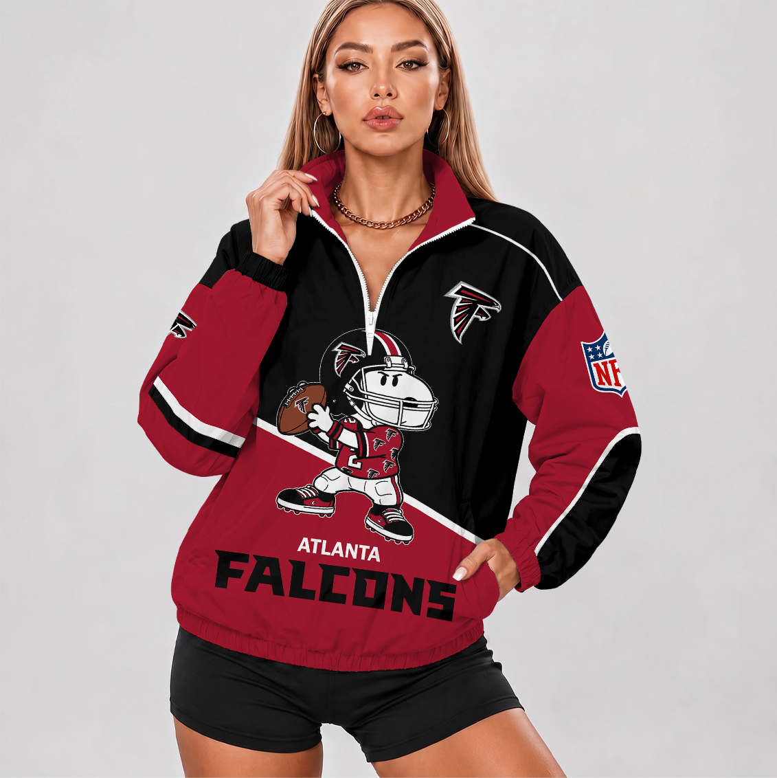 [SPECIAL OFFER] NEW CUSTOMIZED NFL18 ATF ATLANTA FALCONS V-NECK ZIPPER SWEATSHIRT JACKET