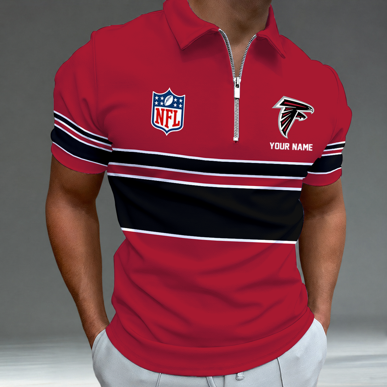[SPECIAL OFFER] NEW CUSTOMIZED NFL18 ATF ATLANTA FALCONS ZIP POLO SHIRT