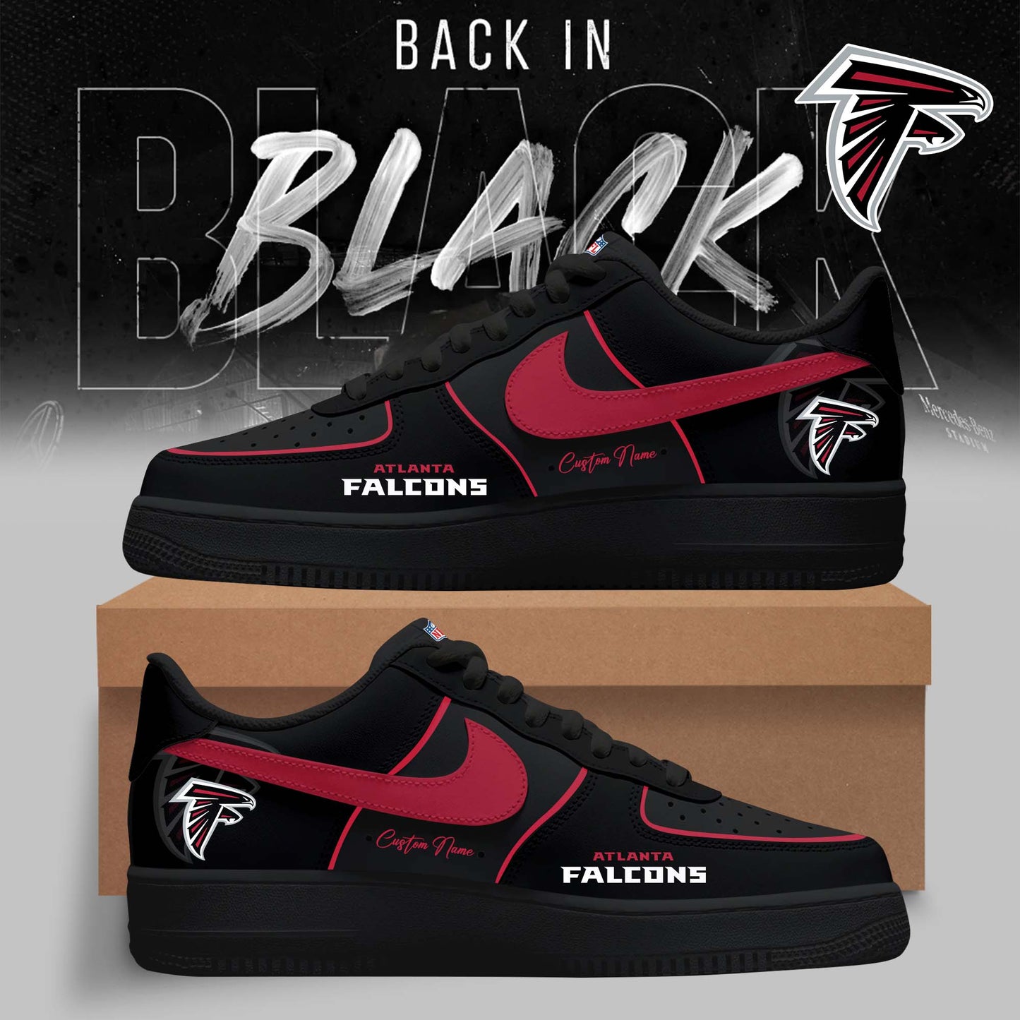 LIMITED EDITION - NEW CUSTOMIZED NFL18 ATF ATLANTA FALCONS AF1 SNEAKERS