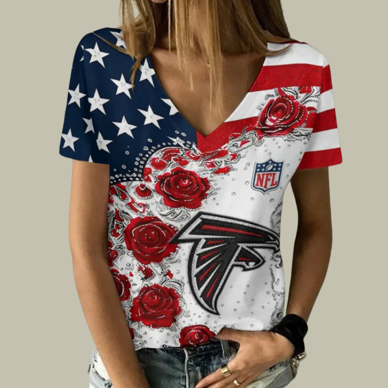 [SPECIAL OFFER] NEW CUSTOMIZED NFL18 ATF ATLANTA FALCONS V-NECK FEMALE SHIRT
