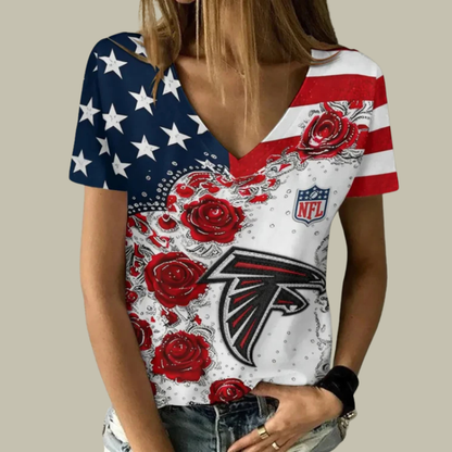 [SPECIAL OFFER] NEW CUSTOMIZED NFL18 ATF ATLANTA FALCONS V-NECK FEMALE SHIRT