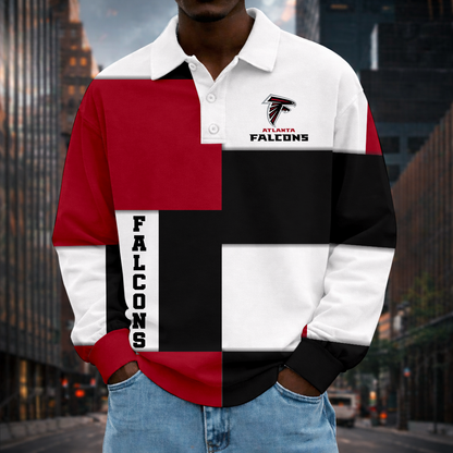 LIMITED EDITION - NEW CUSTOMIZED NFL18 ATF ATLANTA FALCONS MEN LONG SLEEVE POLO