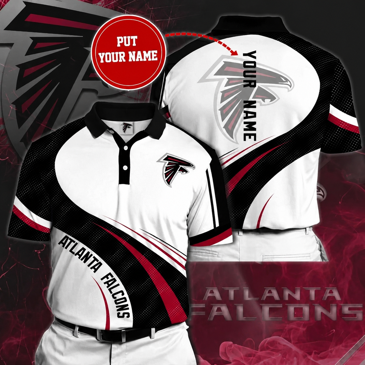 LIMITED EDITION - NEW CUSTOMIZED NFL18 ATF ATLANTA FALCONS POLO SHIRT