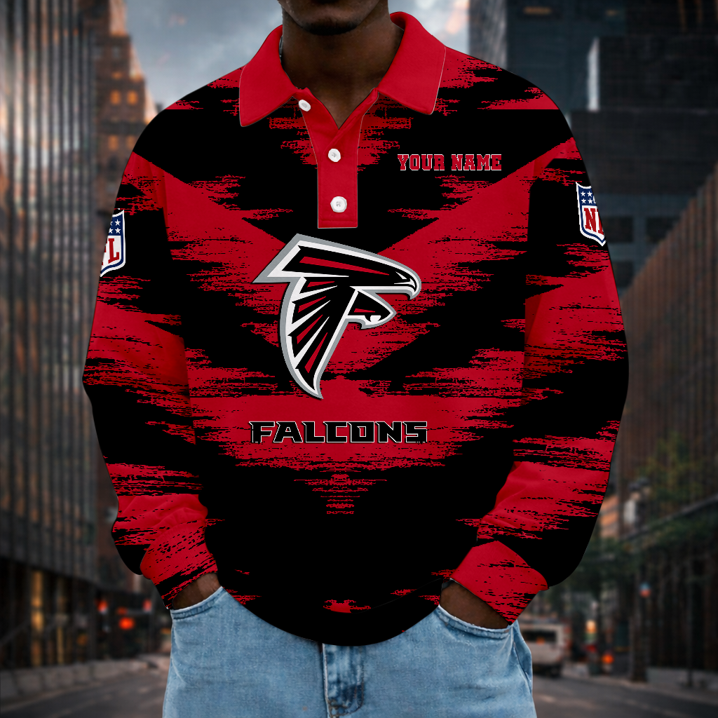 LIMITED EDITION - NEW CUSTOMIZED NFL18 ATF ATLANTA FALCONS MEN LONG SLEEVE POLO