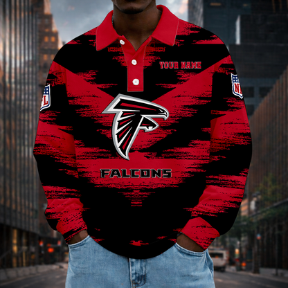 LIMITED EDITION - NEW CUSTOMIZED NFL18 ATF ATLANTA FALCONS MEN LONG SLEEVE POLO