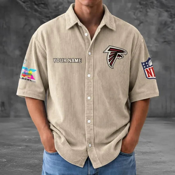 LIMITED EDITION - NEW CUSTOMIZED NFL18 ATF ATLANTA FALCONS SEERSUCKER BUTTON SHIRT