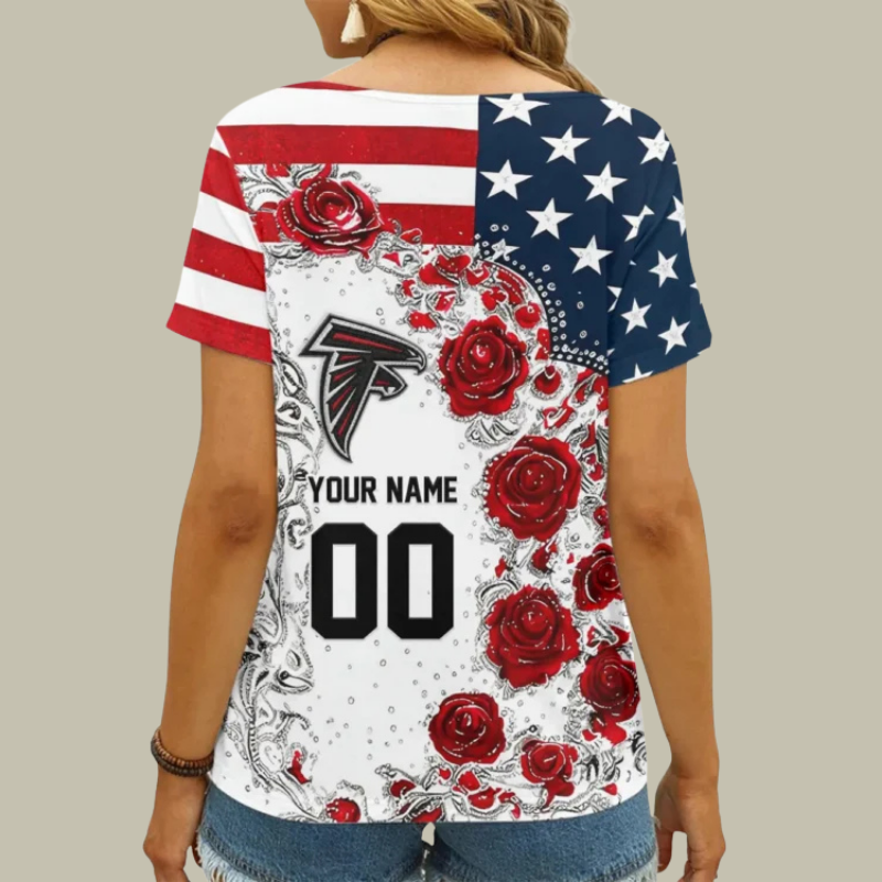 [SPECIAL OFFER] NEW CUSTOMIZED NFL18 ATF ATLANTA FALCONS V-NECK FEMALE SHIRT