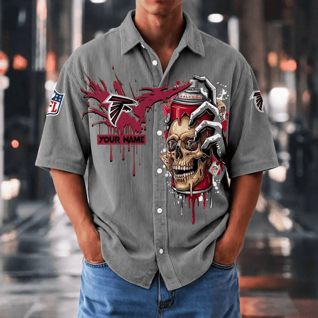 [SPECIAL OFFER] NEW CUSTOMIZED NFL18 ATF ATLANTA FALCONS SEERSUCKER BUTTON SHIRT