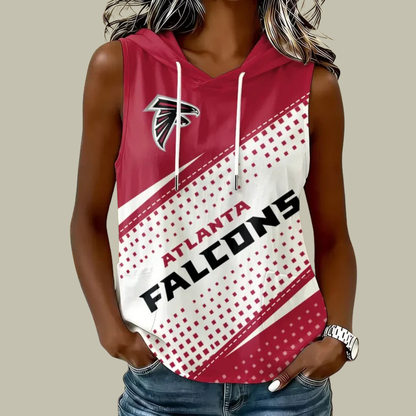 [SPECIAL OFFER] NEW CUSTOMIZED NFL18 ATF ATLANTA FALCONS WOMEN'S SLEEVELESS HOODED POCKET TANK TOP