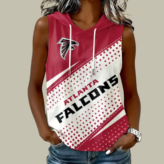 [SPECIAL OFFER] NEW CUSTOMIZED NFL18 ATF ATLANTA FALCONS WOMEN'S SLEEVELESS HOODED POCKET TANK TOP