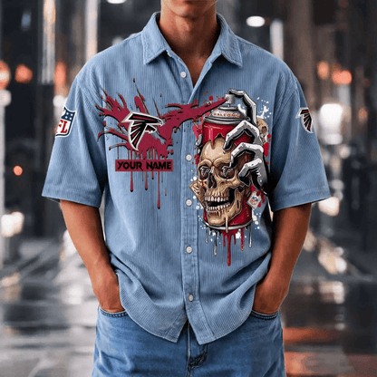 [SPECIAL OFFER] NEW CUSTOMIZED NFL18 ATF ATLANTA FALCONS SEERSUCKER BUTTON SHIRT