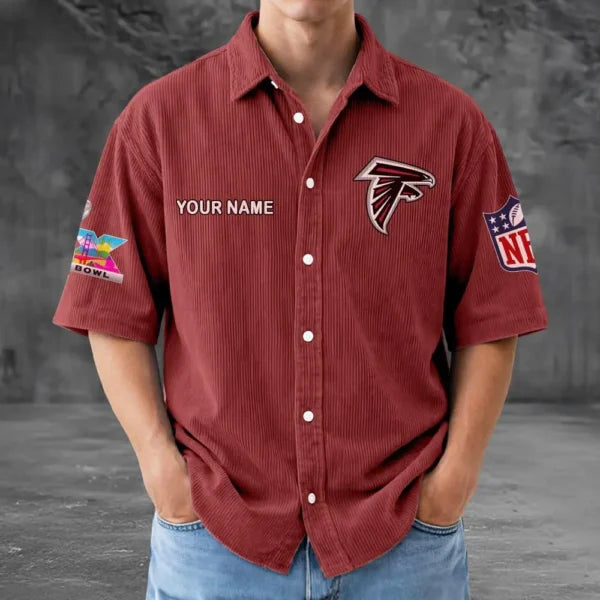 LIMITED EDITION - NEW CUSTOMIZED NFL18 ATF ATLANTA FALCONS SEERSUCKER BUTTON SHIRT