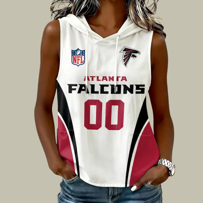 [SPECIAL OFFER] NEW CUSTOMIZED NFL18 ATF ATLANTA FALCONS WOMEN'S SLEEVELESS HOODED POCKET TANK TOP