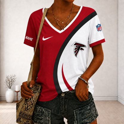 LIMITED EDITION - NEW CUSTOMIZED NFL18 ATF ATLANTA FALCONS V-NECK FEMALE SHIRT