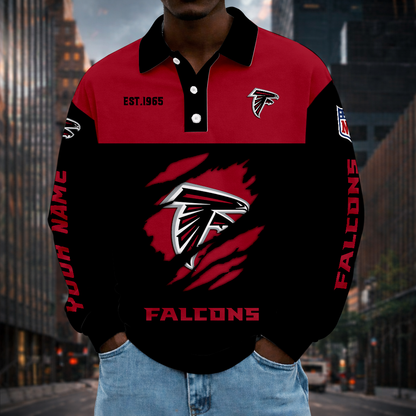 LIMITED EDITION - NEW CUSTOMIZED NFL18 ATF ATLANTA FALCONS MEN LONG SLEEVE POLO