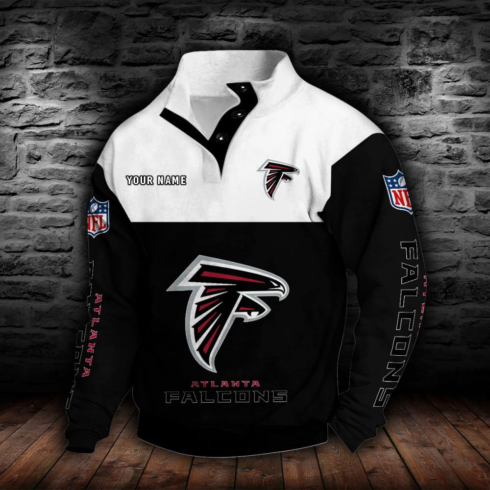LIMITED EDITION - NEW CUSTOMIZED NFL18 ATF ATLANTA FALCONS QUARTER-BUTTON STAND-COLLAR SWEATSHIRT