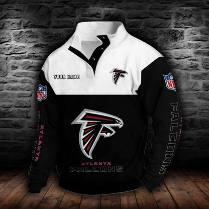 LIMITED EDITION - NEW CUSTOMIZED NFL18 ATF ATLANTA FALCONS QUARTER-BUTTON STAND-COLLAR SWEATSHIRT