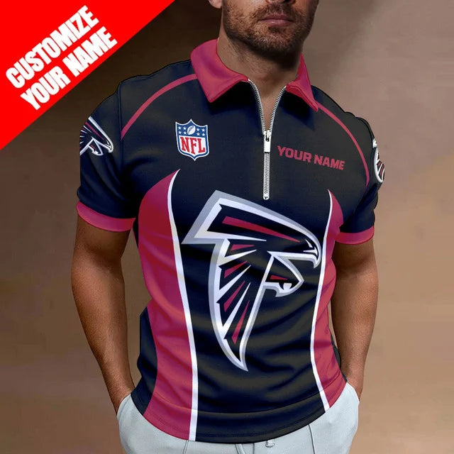 LIMITED EDITION - NEW CUSTOMIZED NFL18 ATF ATLANTA FALCONS ZIP POLO SHIRT