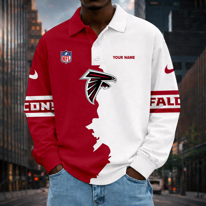LIMITED EDITION - NEW CUSTOMIZED NFL18 ATF AT FALCONS MEN LONG SLEEVE POLO