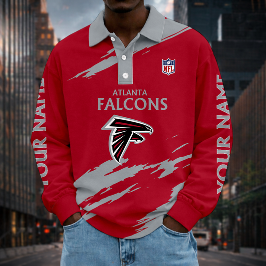 LIMITED EDITION - NEW CUSTOMIZED NFL18 ATF ATLANTA FALCONS MEN LONG SLEEVE POLO