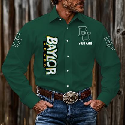 EXCLUSIVE EDITION - NEW CUSTOMIZED NCAA MAM18 BAB BAYLOR BEARS MEN'S LONG SLEEVE BUTTON-UP SHIRT