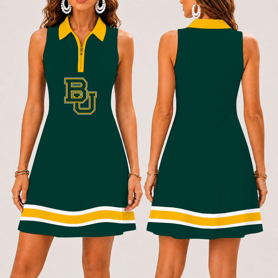 [FAN FAVORITE] NEW CUSTOMIZED NCAA MAM18 BAB BAYLOR BEARS STRAPPY WOMEN'S ZIP SLEEVELESS POLO DRESS