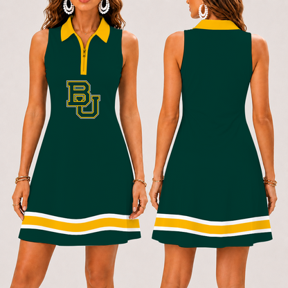 [FAN FAVORITE] NEW CUSTOMIZED NCAA MAM18 BAB BAYLOR BEARS STRAPPY WOMEN'S ZIP SLEEVELESS POLO DRESS