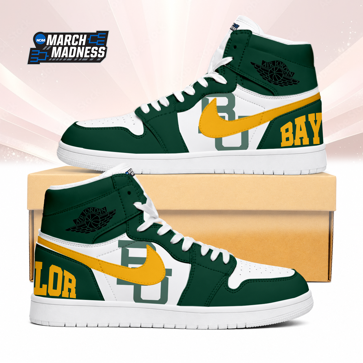 LIMITED EDITION - NEW CUSTOMIZED NCAA MAM18 BAB BAYLOR BEARS AIR JORDAN SNEAKERS