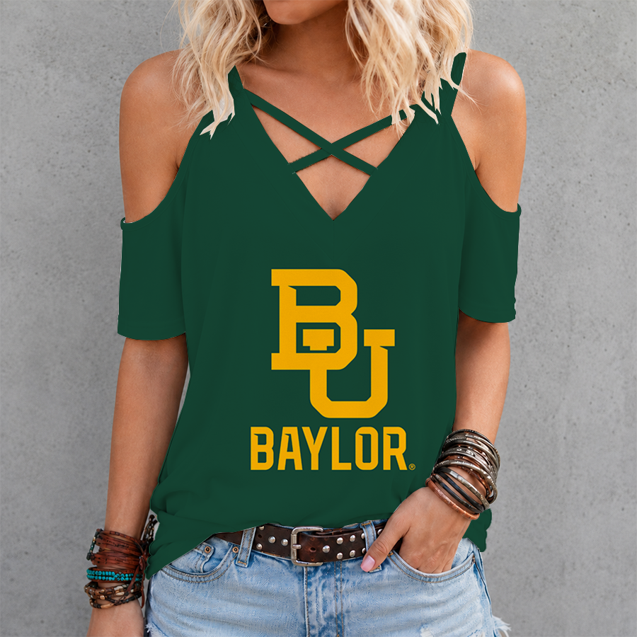 [FAN FAVORITE] NEW CUSTOMIZED NCAA MAM18 BAB BAYLOR BEARS CRISS CROSS V-NECK TOP