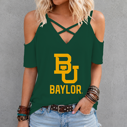 [FAN FAVORITE] NEW CUSTOMIZED NCAA MAM18 BAB BAYLOR BEARS CRISS CROSS V-NECK TOP