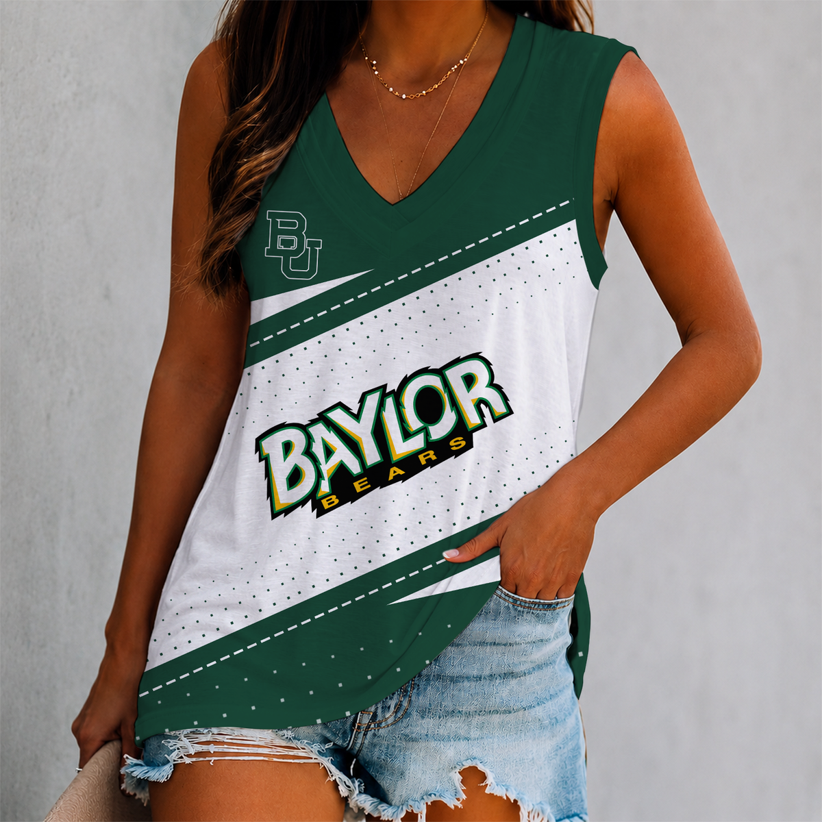 EXCLUSIVE EDITION - NEW CUSTOMIZED NCAA MAM18 BAB BAYLOR BEARS WOMEN'S V-NECK TANK TOP