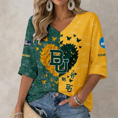 LIMITED EDITION - NEW CUSTOMIZED NCAA MAM18 BAB BAYLOR BEARS WOMEN'S HEART V-NECK LONG SLEEVE SHIRT