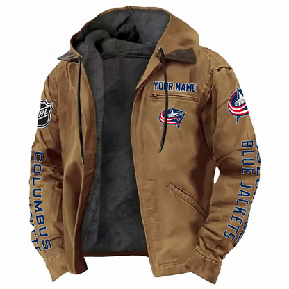 LIMITED EDITION - NEW CUSTOMIZED NHL18 CBJ COLUMBUS BLUE JACKETS  HOODED CARDIGAN JACKET