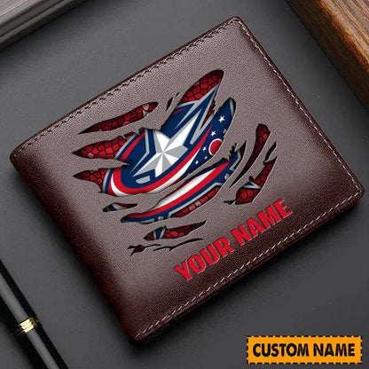 LIMITED EDITION - NEW CUSTOMIZED NHL18 CBJ COLUMBUS BLUE JACKETS LEATHER WALLET