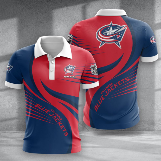 LIMITED EDITION - NEW CUSTOMIZED NHL18 CBJ COLUMBUS BLUE JACKETS POLO SHIRT & T-SHIRTS