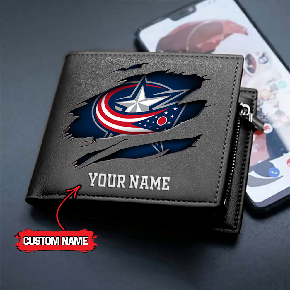 LIMITED EDITION - NEW CUSTOMIZED NHL18 CBJ COLUMBUS BLUE LEATHER WALLET