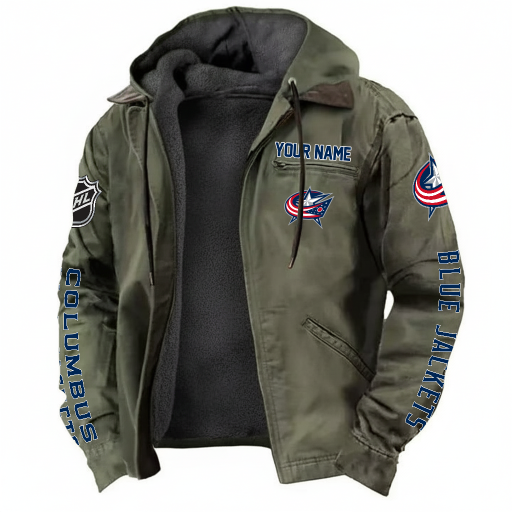 LIMITED EDITION - NEW CUSTOMIZED NHL18 CBJ COLUMBUS BLUE JACKETS  HOODED CARDIGAN JACKET