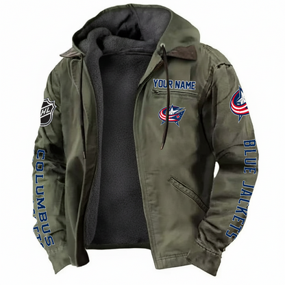 LIMITED EDITION - NEW CUSTOMIZED NHL18 CBJ COLUMBUS BLUE JACKETS  HOODED CARDIGAN JACKET