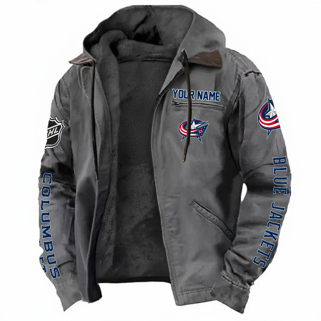 LIMITED EDITION - NEW CUSTOMIZED NHL18 CBJ COLUMBUS BLUE JACKETS  HOODED CARDIGAN JACKET