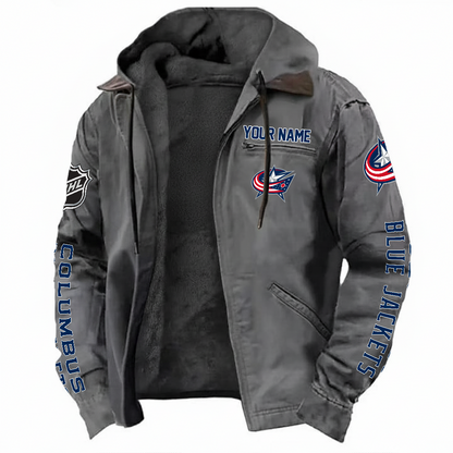 LIMITED EDITION - NEW CUSTOMIZED NHL18 CBJ COLUMBUS BLUE JACKETS  HOODED CARDIGAN JACKET