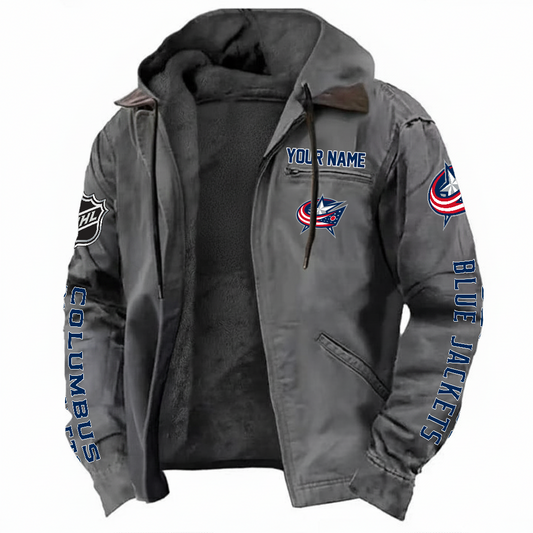 LIMITED EDITION - NEW CUSTOMIZED NHL18 CBJ COLUMBUS BLUE JACKETS  HOODED CARDIGAN JACKET