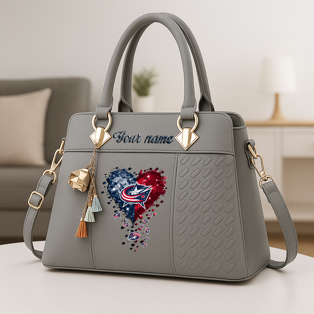 LIMITED EDITION - NEW CUSTOMIZED NHL18 CBJ COLUMBUS BLUE JACKETS ZIP HANDBAG MULTICOLOR