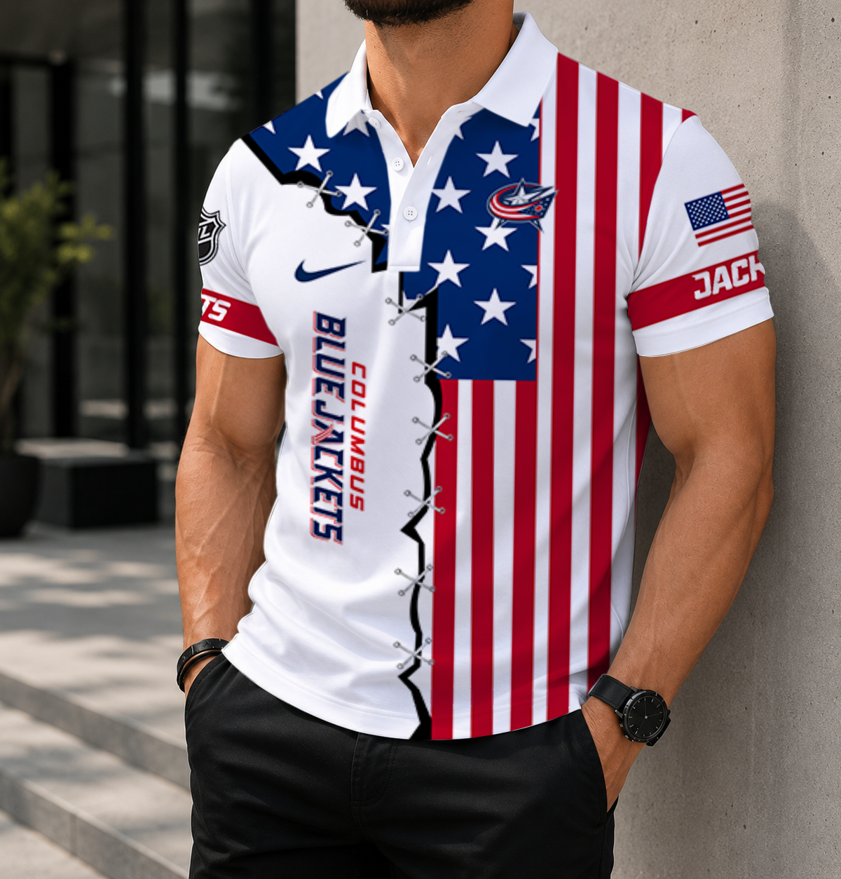 LIMITED EDITION - NEW CUSTOMIZED NHL18 CBJ COLUMBUS BLUE JACKETS POLO SHIRT, ZIP POLO SHIRT & T-SHIRTS