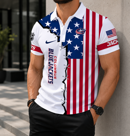 LIMITED EDITION - NEW CUSTOMIZED NHL18 CBJ COLUMBUS BLUE JACKETS POLO SHIRT, ZIP POLO SHIRT & T-SHIRTS