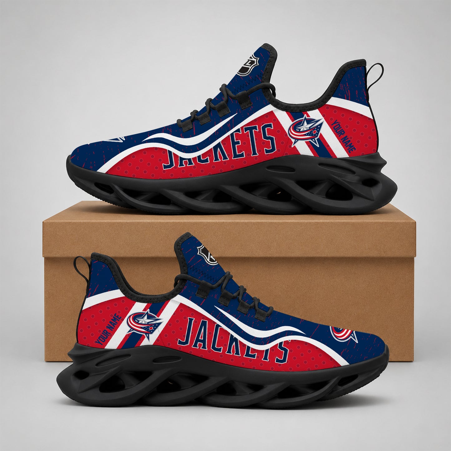 VIRAL EDITION - NEW CUSTOMIZED NHL18 CBJ COLUMBUS BLUE JACKETS CLUNKY SNEAKERS